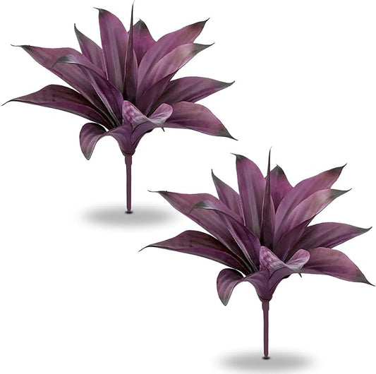 Artificial Flowers for Outdoors Artificial Agave Fake Plants Faux Agave Artificial Plants Outdoor Fake Flowers Outdoor Faux Plants Indoor Uv Resistant Artificial Plants 12In(Purple，2pcs)
