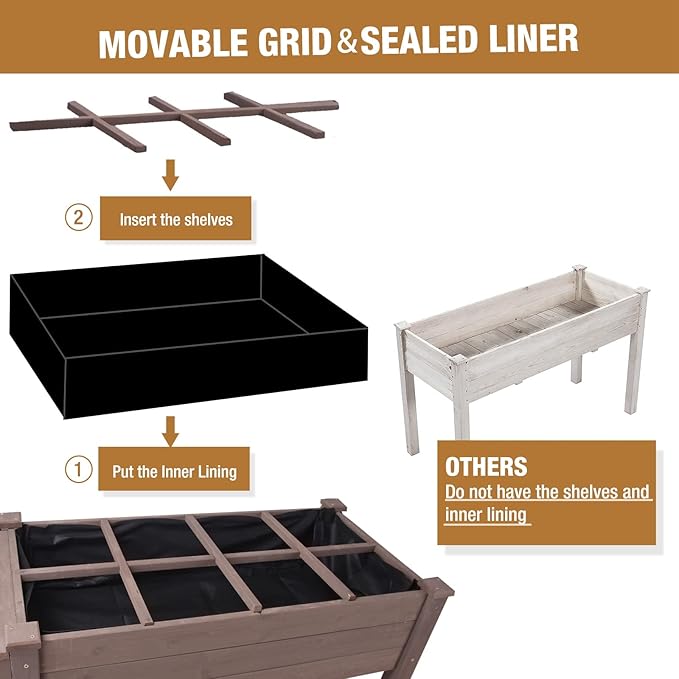 GUTINNEEN Raised Garden Bed Mobile Outdoor Planter Box with Legs for Vegetables Flower Herb, Large Storage Garden Box on Wheels