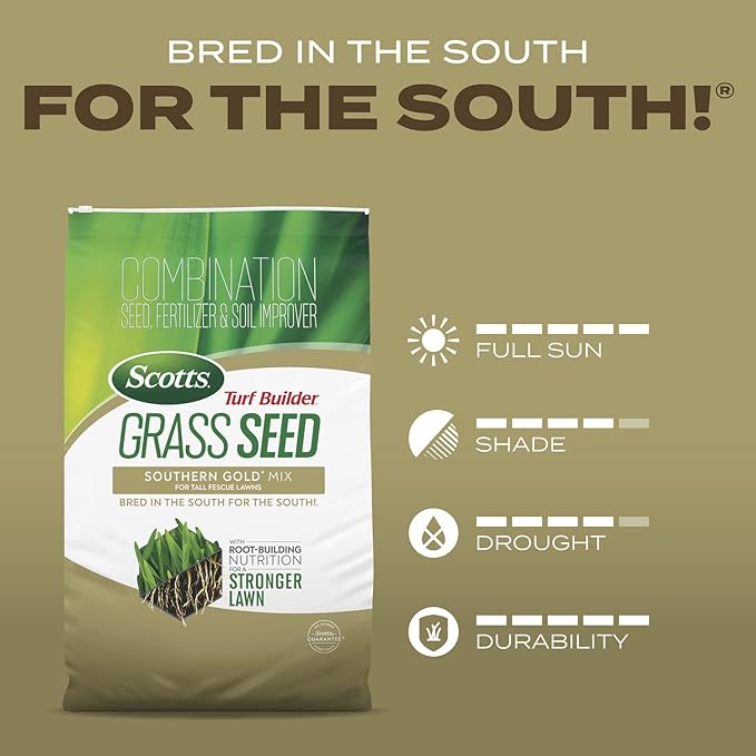 Scotts Turf Builder Grass Seed Southern Gold Mix for Tall Fescue Lawns with Fertilizer and Soil Improver, 2.4 lbs.