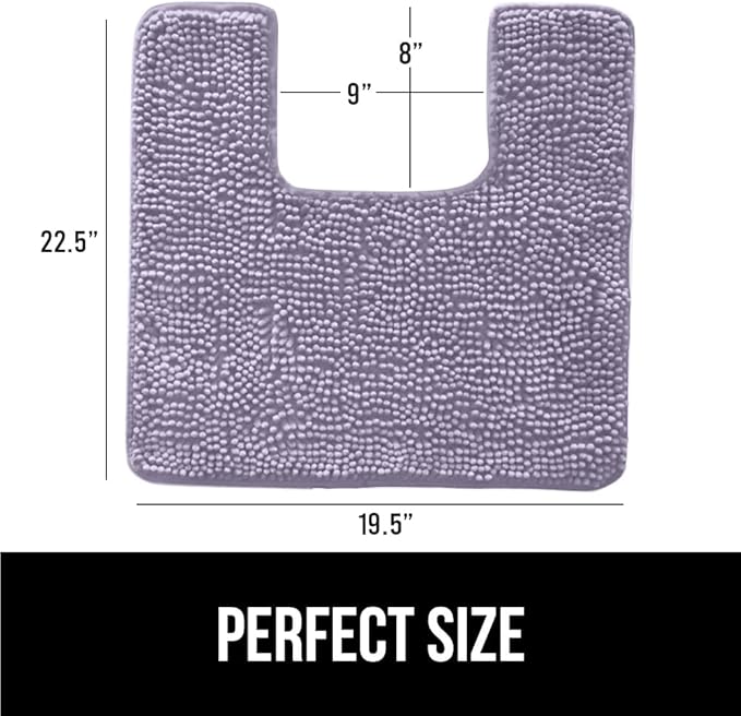 GORILLA GRIP Plush Absorbent Shaggy Chenille Bath Rug Mat for Square Toilet Base with Rubber Backing, Machine Washable Rugs, Soft Microfiber Contour Mats for Toilets, Bathroom Decor, Lt Purple