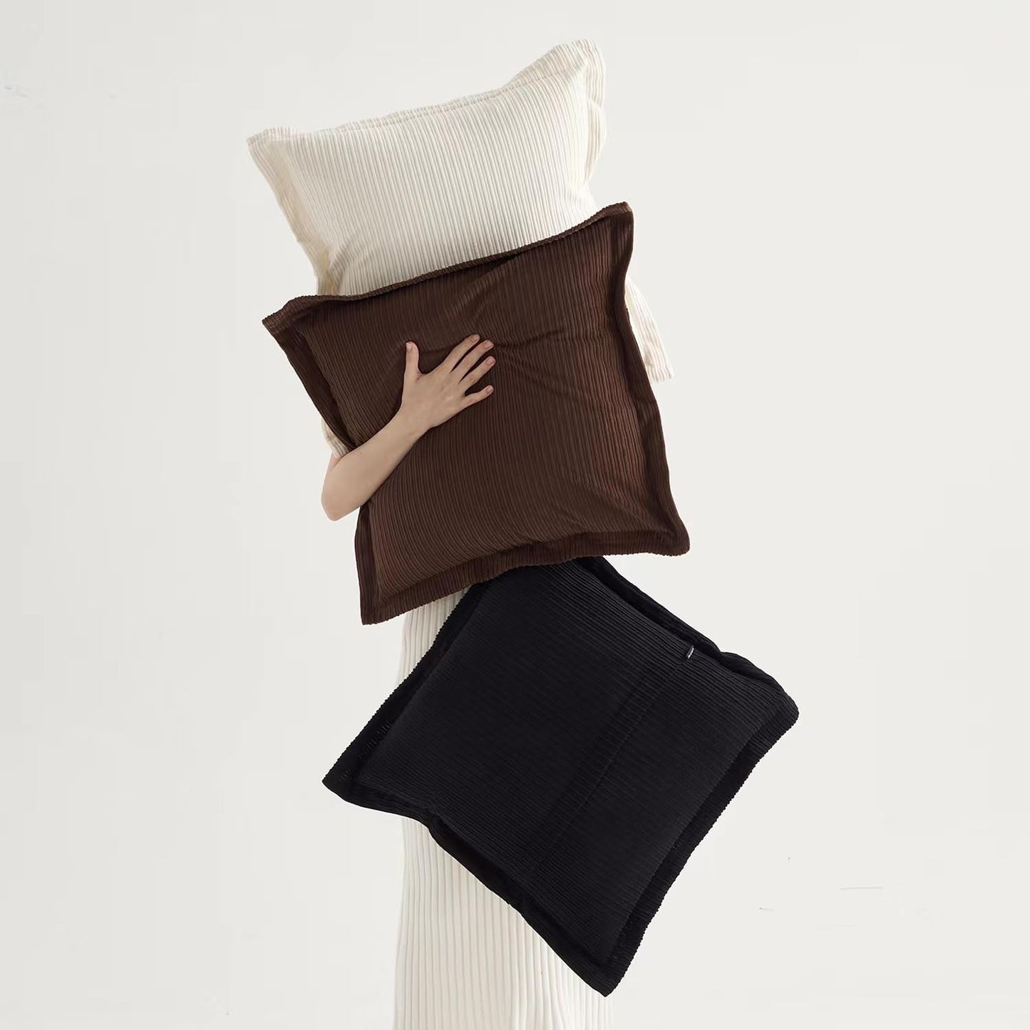 Set of 3 Vintage Decorative Throw Pillow Covers 22x22inch, Super Soft Striped Corduroy Euro Pillow Covers Rustic Home Decor for Modern Lounge Bedroom Living Room(Dark Brown, Black & White)