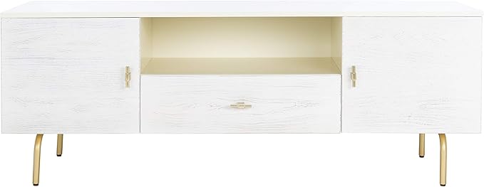 SAFAVIEH Genevieve TV Stand for up to 65" Flatscreen – Cream & White Washed Finish, Mid-Century Modern Storage Cabinet, Entertainment Media Console (MED5000D)