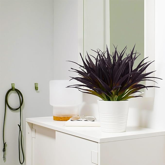 8Pcs Artificial Grass Plant Fake Outdoor Plastic Plants UV Resistant Faux Grasses Greenery Shrubs for Window Box Garden Patio Porch Home Decor Deep Purple