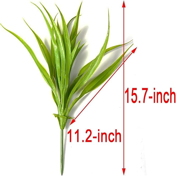 CLONG 16pcs Artificial Fake Grass Plants Faux Grass Outdoor UV Resistant Fake Bushes Artificial Shrubs Plastic Plant (Green)