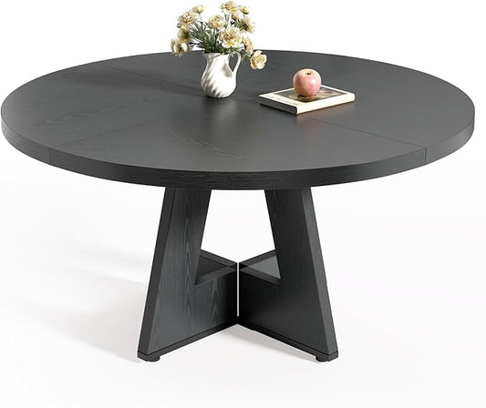 LITTLE TREE Round Dining Table for 4-6, 47 Inches with Wooden Pedestal Base, Black Dinner Table for Dining Room, Kitchen, Living Room
