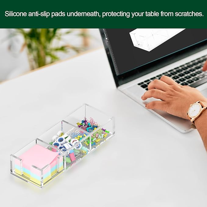 Acrylic Sticky Note Holder, Self-Stick Note Pad Holder W/O Pads - Note Dispenser Memo Pad Holder Desk Organizer for School Office Home (3''x3'' 3IN1 Clear)