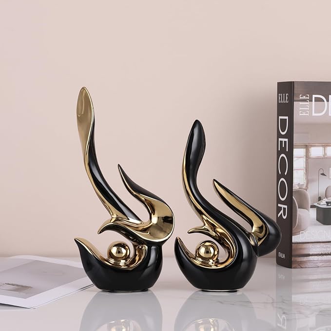 DOVDOV Black and Gold Decor, Ceramic Abstract Sculptures and Statues, Modern Art mid Century Decor Coffee Table Living Room Dining Room Table Bedroom Office Home Shelves Fireplace countertop Decor.