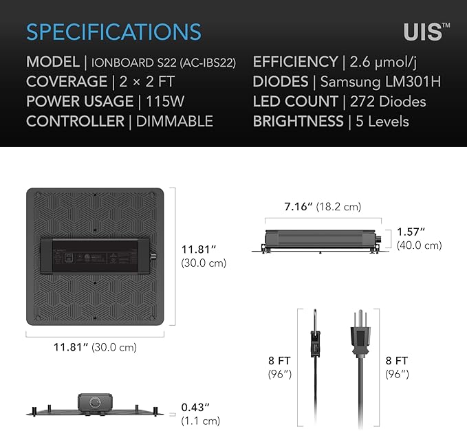 AC Infinity IONBOARD S22, LED Grow Light Board with Samsung LM301H Diodes, Deeper Penetration Full Spectrum Lighting, for Veg Bloom Indoor Plants in Grow Tents Greenhouses (2x2)