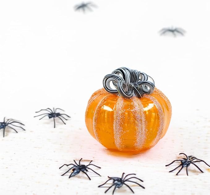 Luke Adams Glass Handmade Glass Pumpkins Handmade Table Top Home Decor (Squat, Halloweenie)