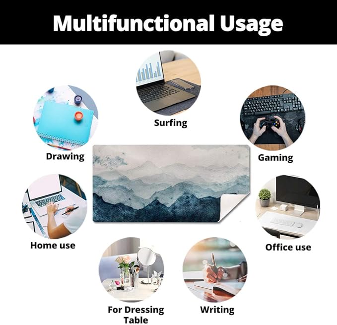 QIYI Desk Pad Large Keyboard and Mouse Pad for Laptop Computer, PU Leather Desk Cover Protector, Desk Décor Accessories for Office Home Work Writing Gaming 31.5" x 15.7" - Watercolor Mountain