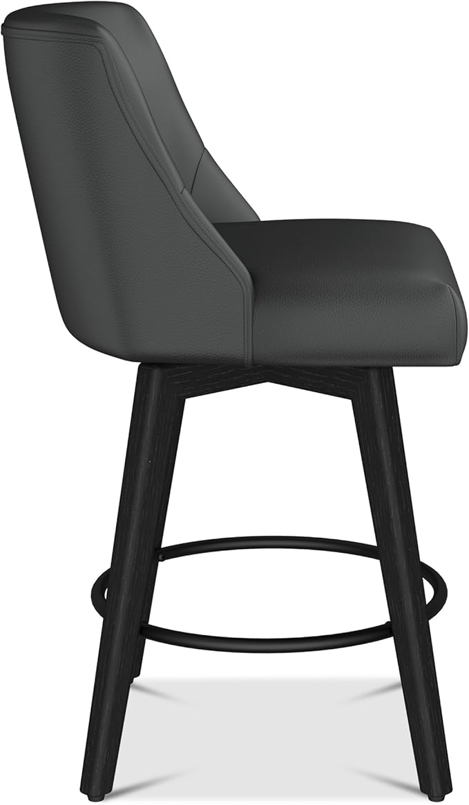 Counter Height Bar Stools Set of 4, Modern Swivel Barstools with Back and Wood Legs, Faux Leather Upholstered Bar Chairs, 26" H Kitchen Counter Stools, Kitchen Island Home Bar, Black Grey