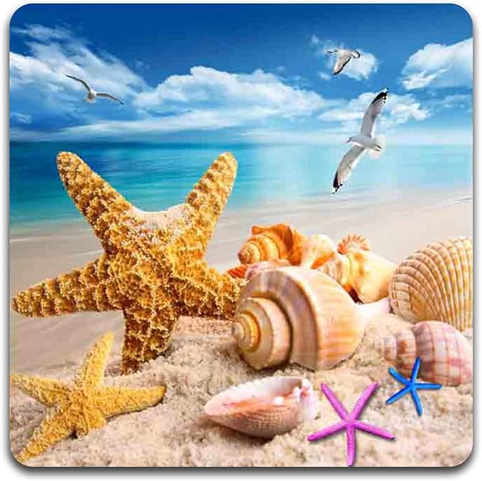 Beach Shells Square Coaster Set - Made of Recycled Rubber - Set of 4