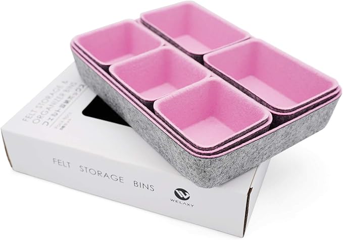 Welaxy desk drawer organizers tray felt storage bin caddy for home office suppliers makeup crafts pens decluttering 8-piece holiday gift solution (Light pink)