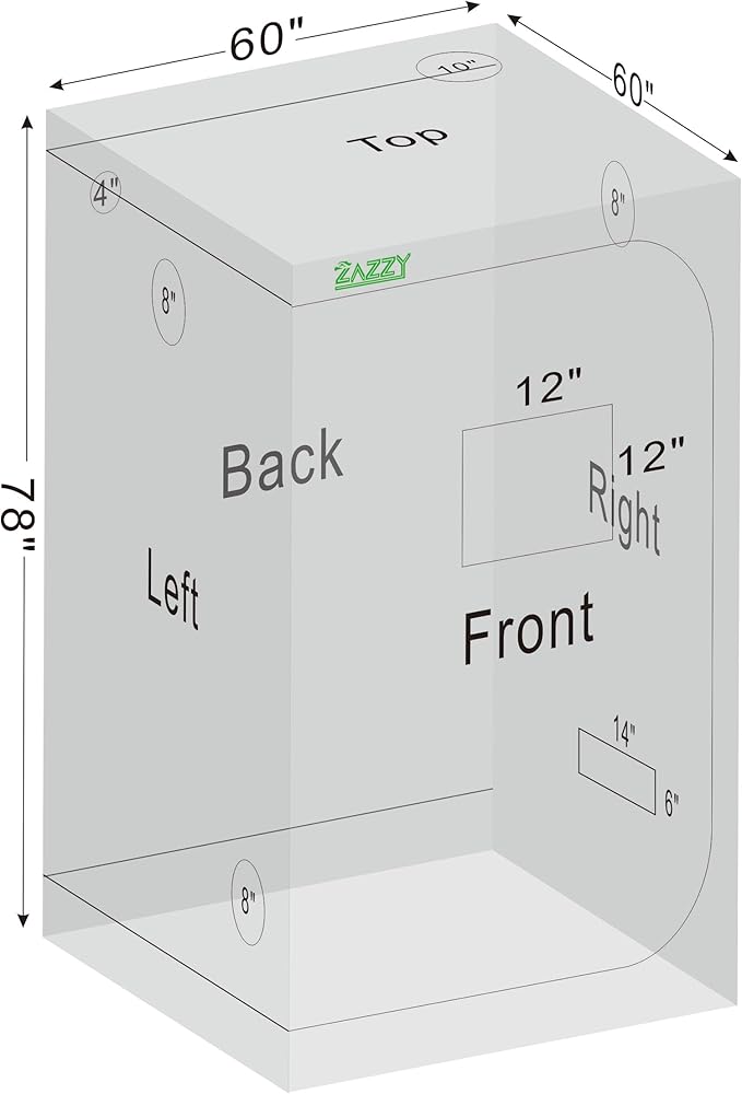 zazzy Grow Tent 60"x60"x78" Hydroponic Grow Tents Heavy Duty Dark Room Grow Reflective Mylar Grow Tent with Window & Floor Tray for Indoor Plant Growing
