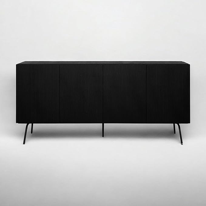 NTC Veil Modern Sideboard with 4 Doors, Buffet Cabinet with Vertical Groove Design and Metal Legs, Storage Cabinet for Living Room, and Hallway, Effortless Assembly - Burnt Black