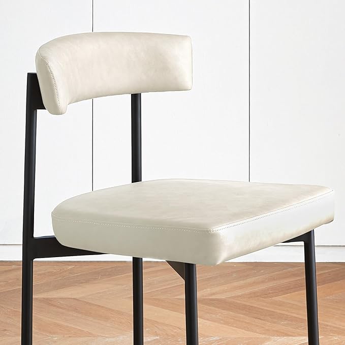 Beige Modern Bar Stools Set of 2, 24 Inch Faux Leather Counter Stools with Curved Backrest, Counter Height Bar Stool for Kitchen Island