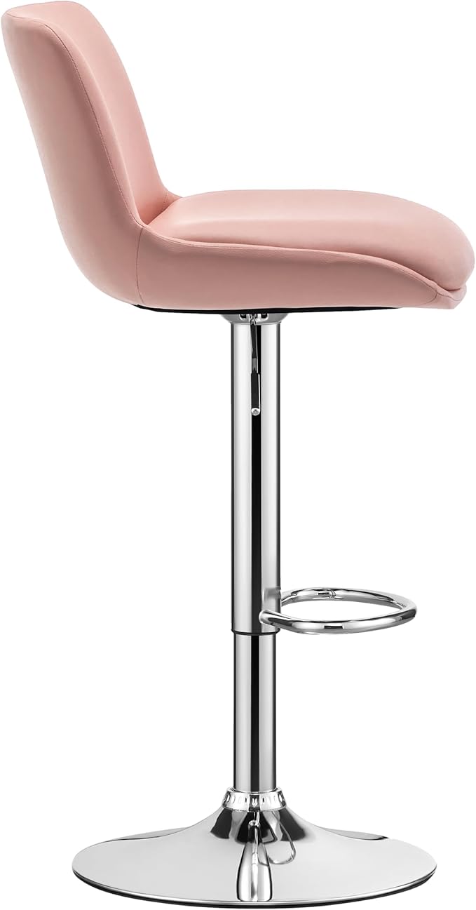 MINCETA Bar Stools,Modern Upholstered Swivel Stool with Back for Bar and Counter Height, Adjustable Height 24" to 34",Set of 2,PU in Pink