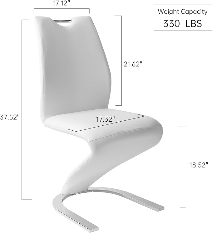 Mermaid Dining Chairs Set of 2,Modern Kitchen Dining Room Armless Upholstered Side Chairs in PU Leather Cushion Seat and Sturdy Metal Leg(2 White)