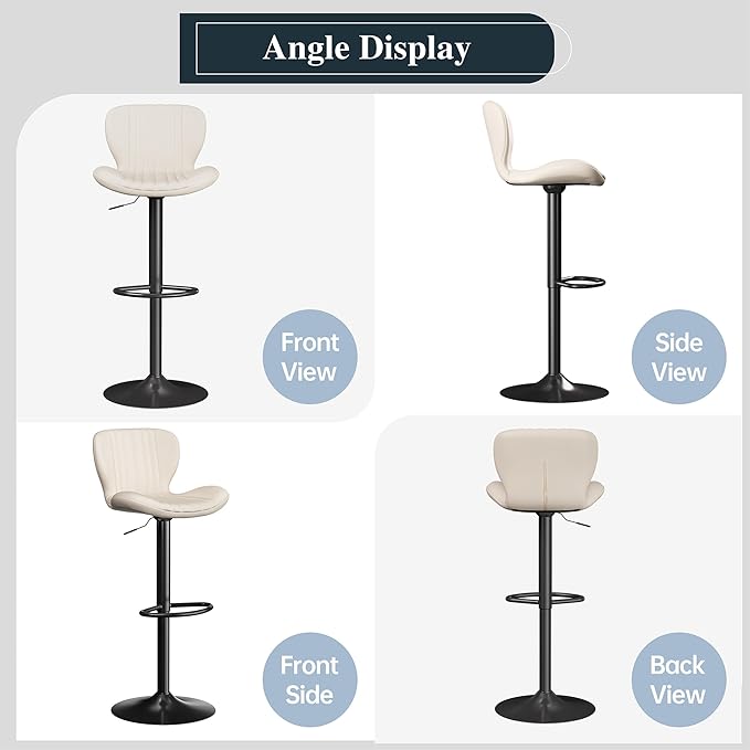 SUNLEI Swivel Bar Stools Set, Barstools Counter Height with Shell Shaped Backrest, Adjustable Moder Stools Pu Leather Bar Stools for Kitchen Counter, Island, Bar, Dining Room(White, Set of 6)