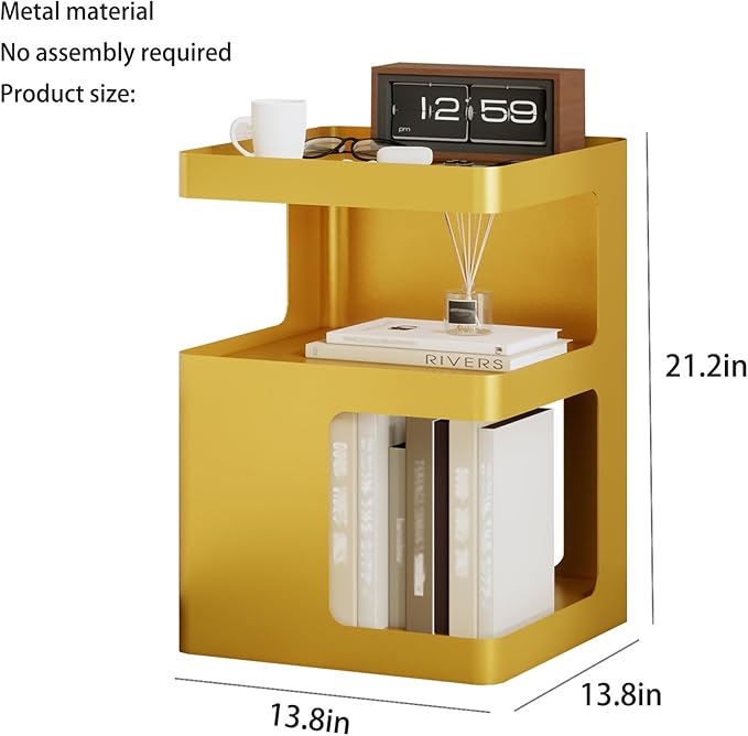 Modern Side Table,Small end Tables for Small Spaces,Gold nightstand,Metal Bedside Tables,Accent Side Table with Storage for Bedroom,Living Room.No Assembly Required