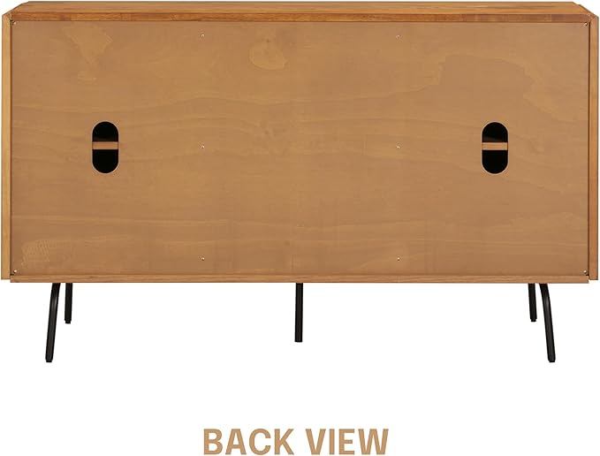 NTC Veil Sideboard with 2 Doors and 3 Drawers, Buffet Cabinet with Vertical Groove Design and Metal Legs, Storage Cabinet for Living Room, and Entryway, Effortless Assembly, Teak Look