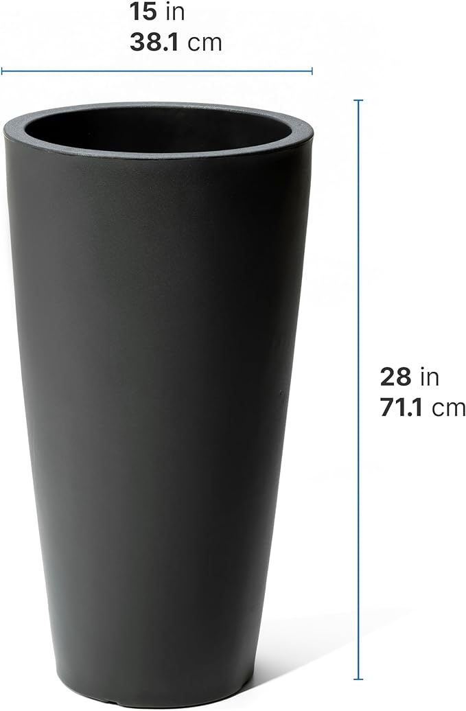 Step2 Tremont Tall Round Tapered Planter, Large Planters for Outdoor Plants, Gardening and Flower Pot for Patio or Porch, Efficient Drainage, Durable Plastic, Onyx Black, 2-Pack