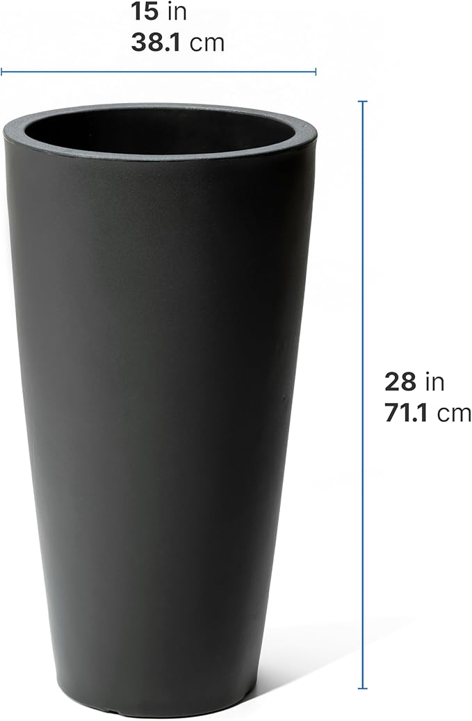 Step2 Tremont Tall Round Tapered Planter, Large Planters for Outdoor Plants, Gardening and Flower Pot for Patio or Porch, Efficient Drainage, Durable Plastic, Onyx Black, 1-Pack