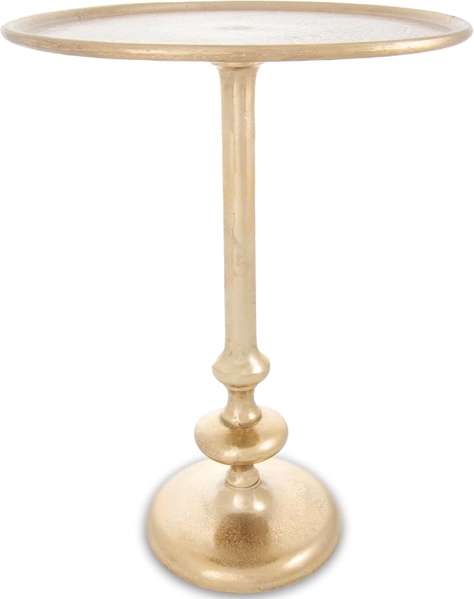 OBJET D'ART Small Round Gold End Tables, Rachel Minore, 22'' Height, Vintage Metal Accent, Side, Pedestal, Coctail and Drink Tables for Living Room and Small Spaces