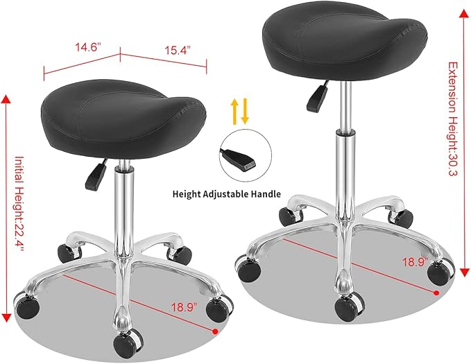 Saddle Stool Rolling Swivel Height Adjustable with Wheels. Saddle Chair Salon, Spa, Tattoo, Pedicure, Massage -Esthetician Chair(Black)
