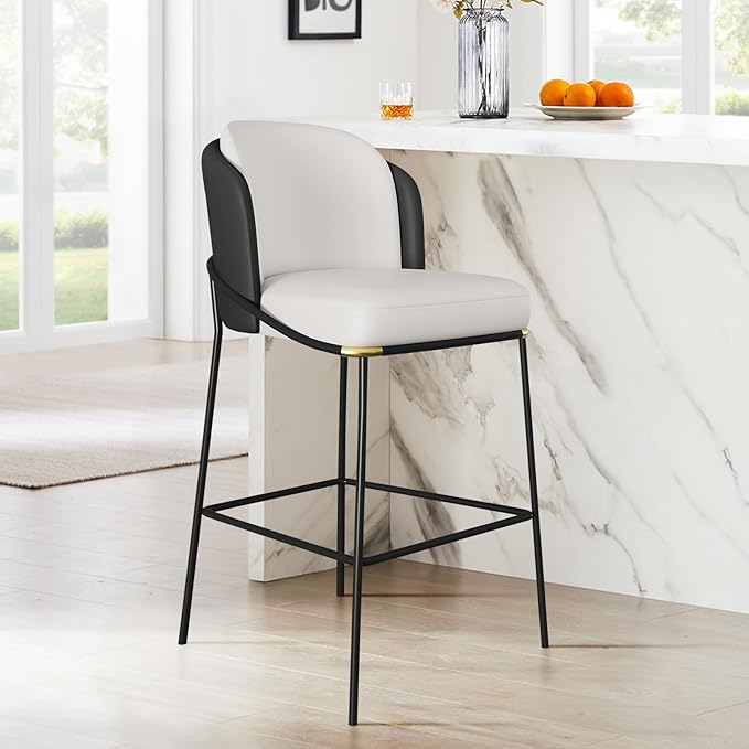 homary Barstools Modern PU Leather Bar Stools with Back and Footrest Waterproof Upholstered Breakfast Chairs for Kitchen Island or Counter (Black,1 Chair, 36.2" H)