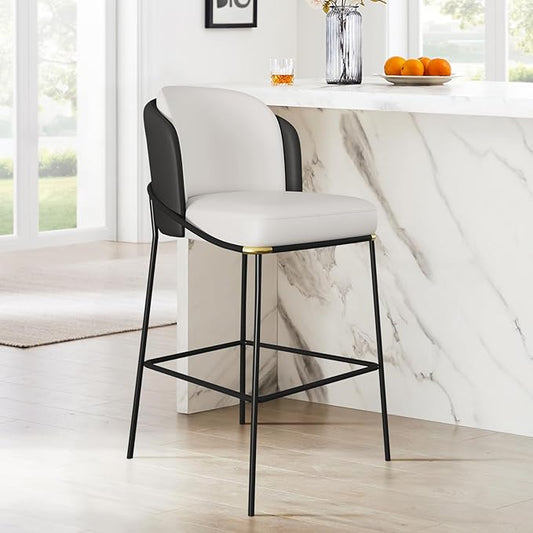 homary Barstools Modern PU Leather Bar Stools with Back and Footrest Waterproof Upholstered Breakfast Chairs for Kitchen Island or Counter (Black,1 Chair, 36.2" H)