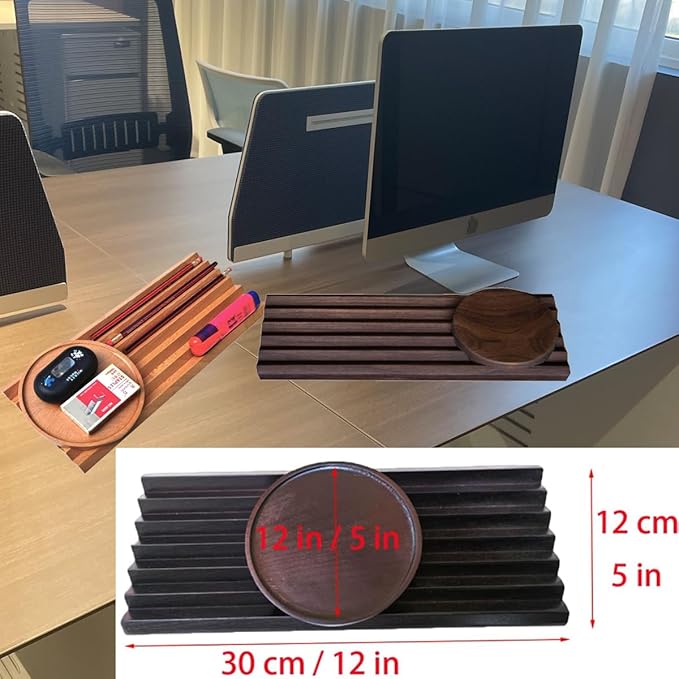 Pen Holder Wave Pen Tray Wooden Desk Organizer,Pencil Holder,Fountain Tray,Pencil Organizer for Desk (Walnut)