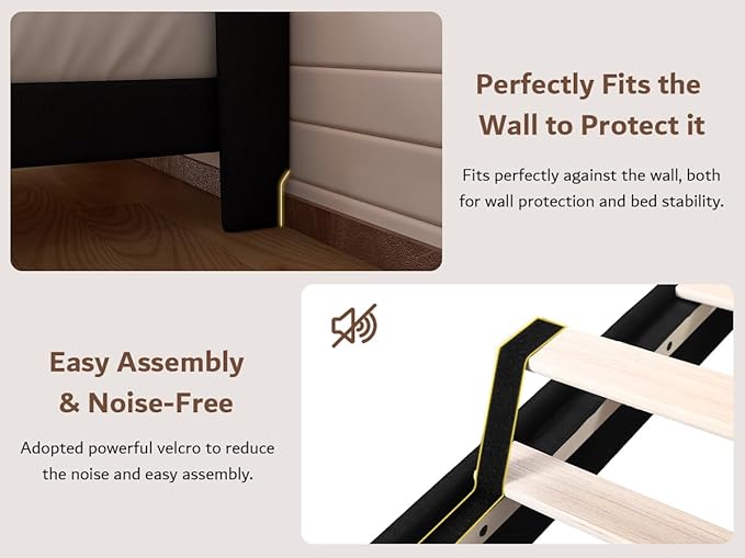 iPormis Twin Size Bed Frame with Charging Station, Linen Platform Bed Frame with Wingback Headboard Upholstered Bedframe, Solid Wood Slats Support, No Box Spring Needed, Easy Assembly, Black