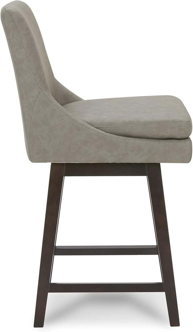 CHITA Counter Height Swivel Bar Stools Set of 4, FSC Certified Upholstered Faux Leather Barstool Chairs with Back, 26.8" H Seat Height, PU Leather in Stone Gray
