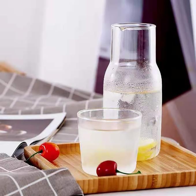 12oz/360ml Small Bedside Water Carafe Set with Tumbler Glass for Nightstand - Clear Small Glass Carafe with Cup for Bedroom, Night Water Decanter for Water, Juice, Milk & Mouthwash