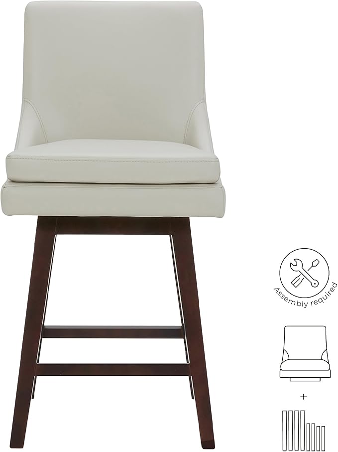 CHITA Counter Height Swivel Bar Stools Set of 4, FSC Certified Upholstered Faux Leather Barstool Chairs with Back, 26.8" H Seat Height, PU Leather in Creamy Grey