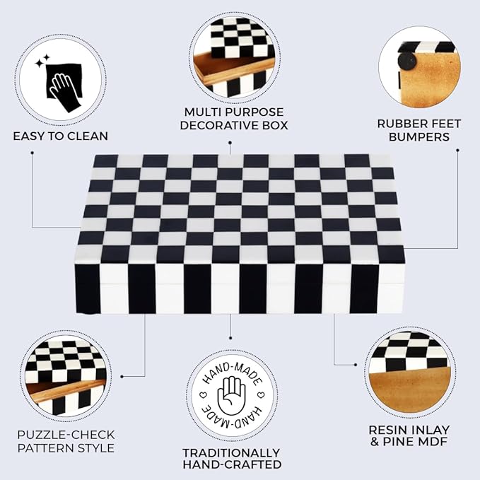 Handicrafts Home Handmade Puzzle Collection Decorative Jewelry Box Organizer – Keepsakes, Trinkets, and Home Decor – Antique Coffee Table Storage, Memory Box, Farmhouse Style Decor Check, 8x6x1.5