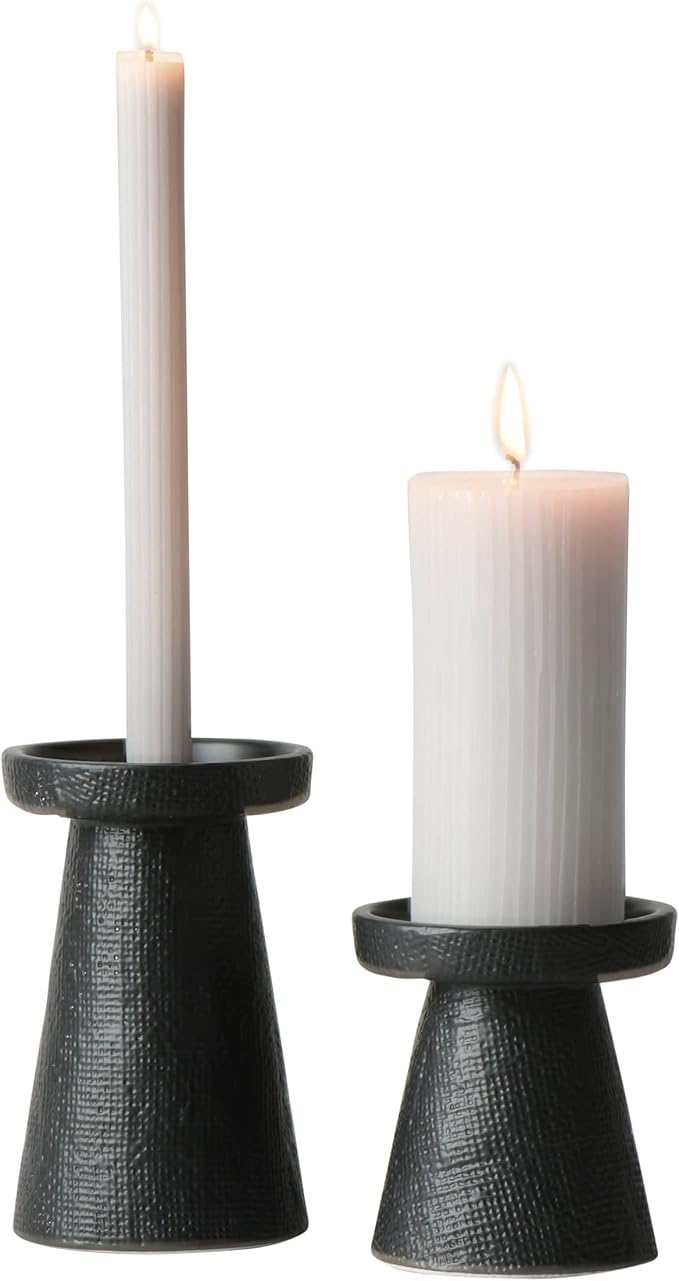 Main + Mesa Stoneware Pillar & Taper Candle Holders, Set of 2