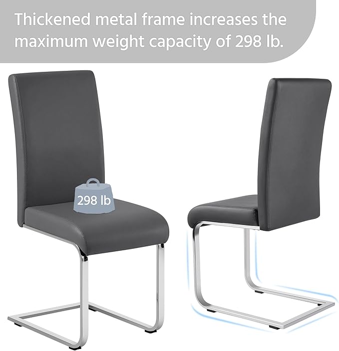 Yaheetech Dining Chairs Set of 2 Modern Faux Leather Upholstered Dining Room Chairs with High Back and Metal Chrome Legs for Kitchen/Living Room/Restaurant, Dark Gray