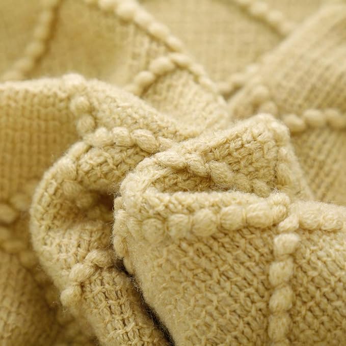 BOURINA Mustard Throw Blanket 60x80 Inches Throw Textured Solid Soft Sofa Throw Couch Knitted Decorative Blanket