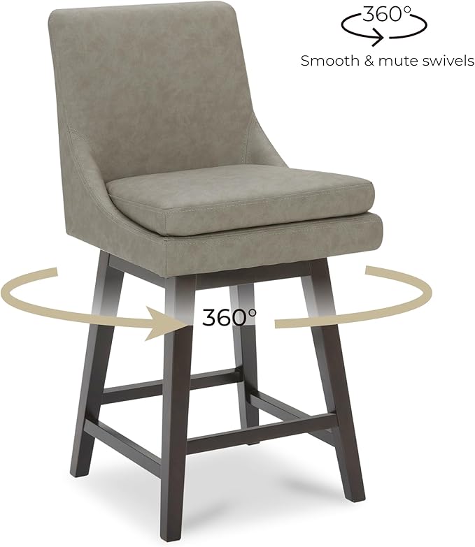 CHITA Counter Height Swivel Barstool with Back Set of 2, FSC Certified Upholstered Faux Leather Swivel Bar Stool, 26.8" H Seat Height, PU Leather in Stone Gray