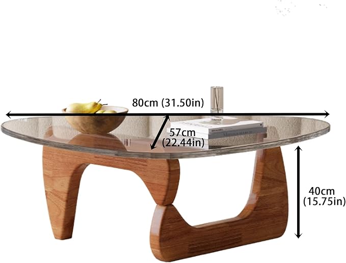 EASYSOUL Modern Glass Coffee Table, 32.68" D x 22.44" W x 15.75" H, Abstract Round Tea Tables for Living Room Home Office Industrial Cocktail Tables (Walnut-Clear Glass, 32.68")