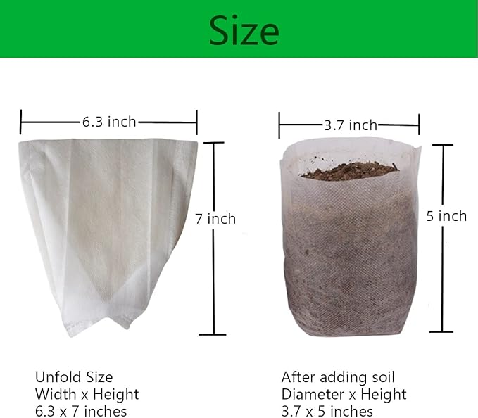 gardtree Plant Nursery Bags 6.3” x 7” 200PCS, Non-Woven Biodegradable Plant Grow Bags Fabric Seedling Starter Pots for Vegetable Flower Fruit Saplings Tree, Home Garden Supply