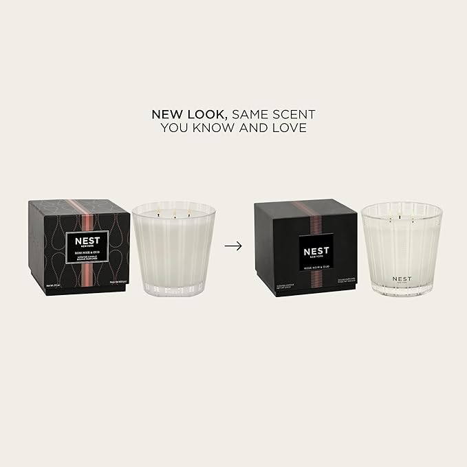 NEST New York Scented 3-Wick Candle, Rose Noir & Oud - 21.2 oz - Up to 100-Hour Burn Time - Reusable Glass Vessel