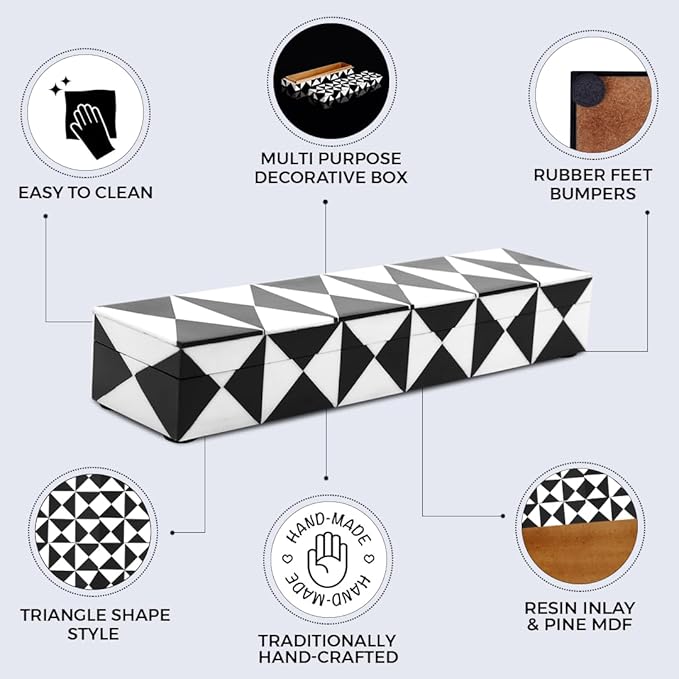 Handicrafts Home Handmade Triangle-B&W Collection Decorative Jewelry Box Organizer – Keepsakes, Trinkets, and Home Decor – Antique Coffee Table Storage, Memory Box, Farmhouse Style Decor, 10x2.5x1.5