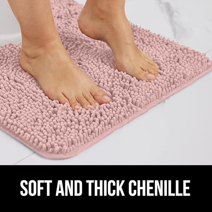GORILLA GRIP Bath Rug Mat 44x26, Soft Absorbent Chenille, Quick Dry Microfiber Mats, Rubber Backing Washable Shower Floor Rugs, Bathmat Runner, US Designed Bathroom Home Decor Accessories Dusty Rose
