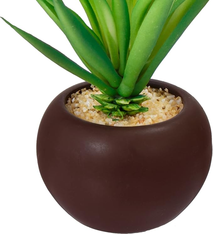 MyGift Succulents Plants Artificial, Fake Faux Indoor House Plants in Round Brown Ceramic Pots, Set of 3