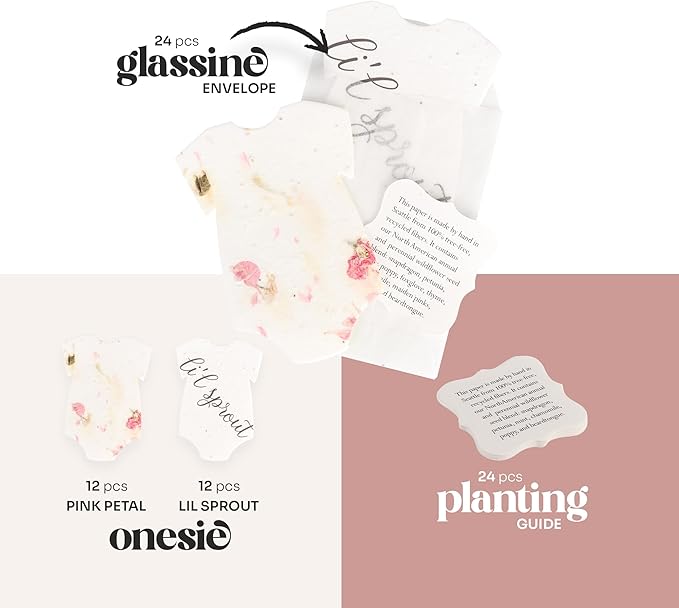 Set of 24 Onesie – Plantable Seed Paper Embedded with Wildflower Seeds for Bridal Shower, Wedding Gift, Birthday, & Other Milestone Celebrations