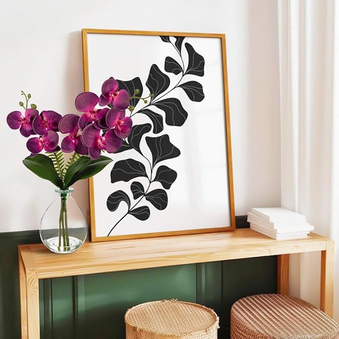 Purple Orchids Artificial Flowers, Faux Orchid in Glass Vase Real Touch Small Phalaenopsis Orchid Flowers Arrangements with Clear Vase Orchid Centerpiece for Dining Room Table