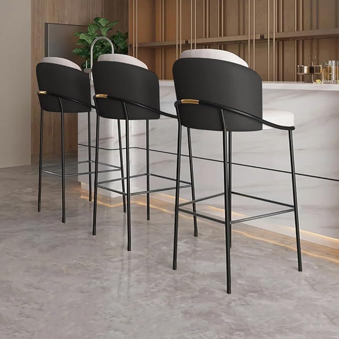 homary Barstools Modern PU Leather Bar Stools with Back and Footrest Waterproof Upholstered Breakfast Chairs for Kitchen Island or Counter (Black,1 Chair, 41.3" H)